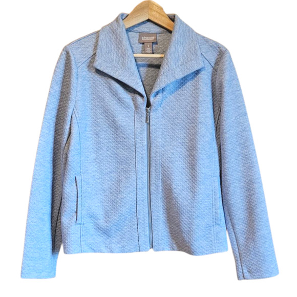 Chico's Textured Quilted Zip Front Jacket Blazer Blue Women's 1 (Medium) - Picture 1 of 7